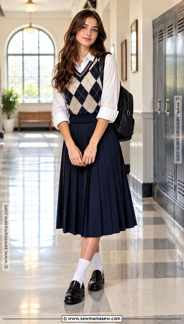 Sweater Vest And Pleated Skirt School Outfit - 25 cute fall outfits for school