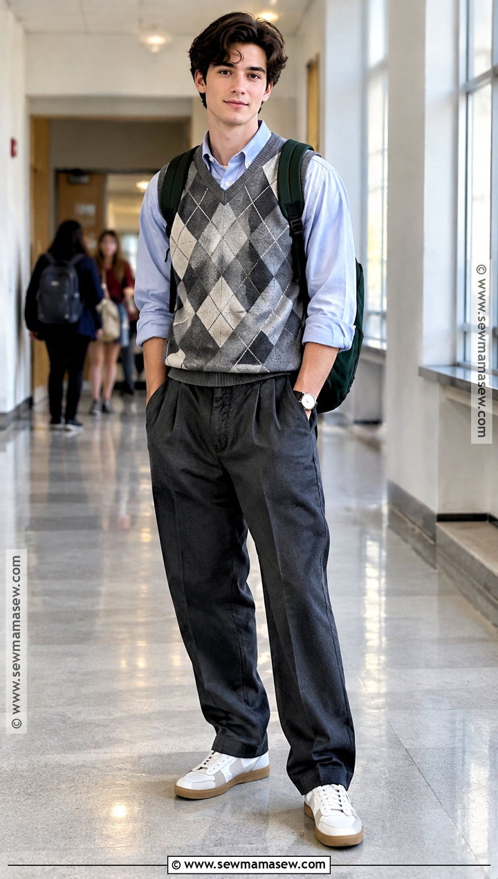 Sweater Vest And Pleated Trousers Outfit - 15 fall aesthetic school outfits