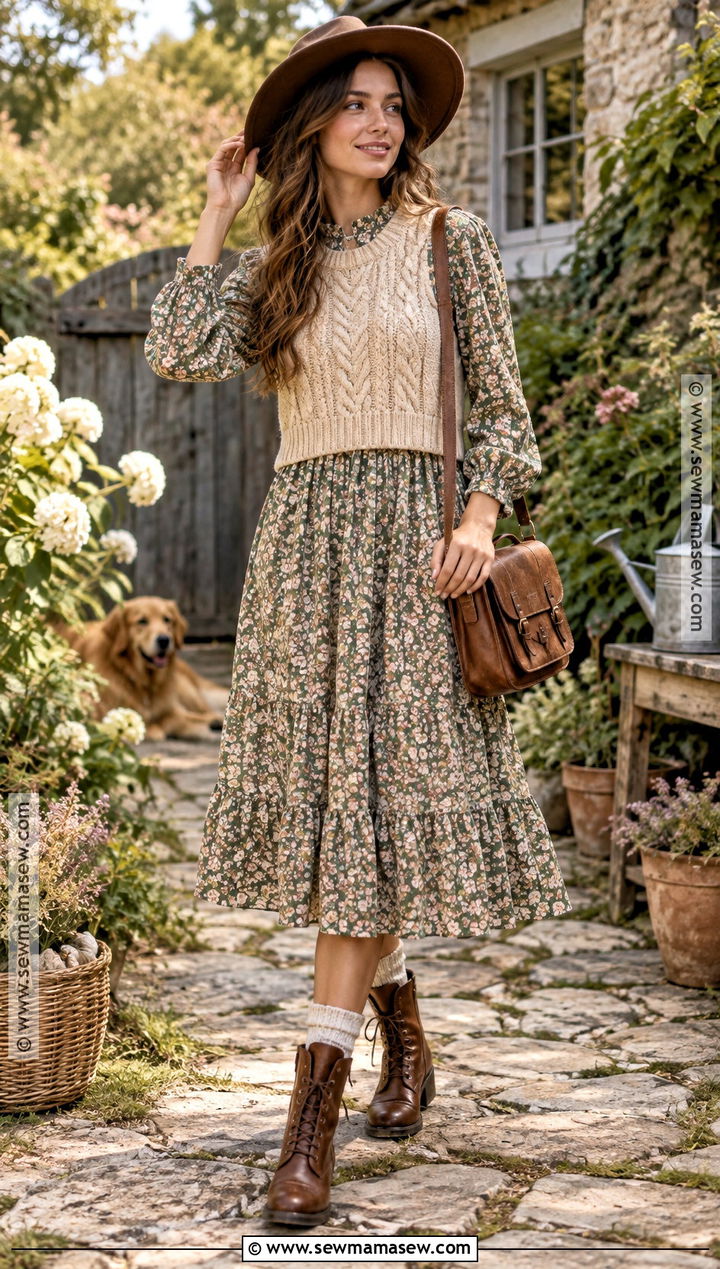 Sweater Vest And Prairie Dress Fall Boho Outfit - 25 fall boho outfits