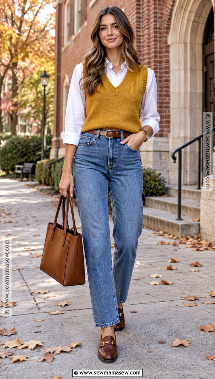 Sweater Vest And Straight Leg Jeans Outfit - 20 Sweater And Jeans Outfit Fall