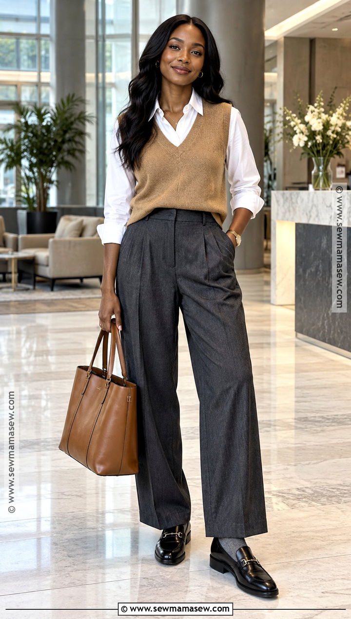 Sweater Vest And Tailored Trousers Fall Outfit - 15 Fall Looks for Black Women 2026