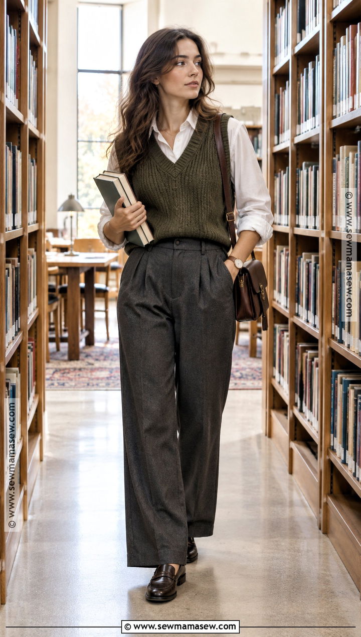 Sweater Vest And Tailored Trousers Library Outfit - 15 fall library outfit ideas