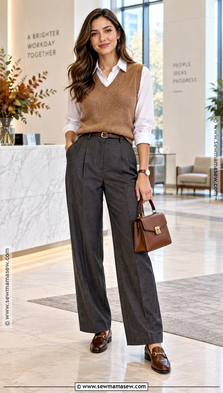 Sweater Vest And Trousers Office Outfit - 15 office outfits fall 2026