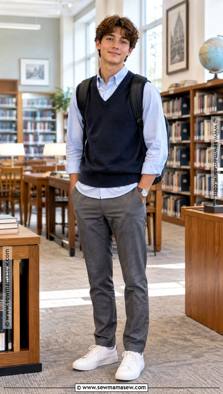 Sweater Vest And Trousers Outfit For High School Boys - 20 Back To School Outfits Boys High School