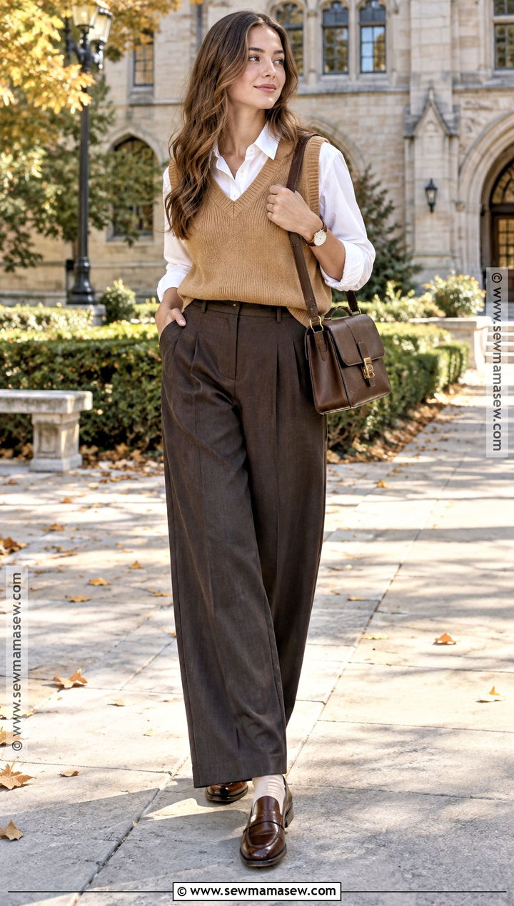 Sweater Vest And White Shirt Autumn Outfit - 15 autumn 24 outfits