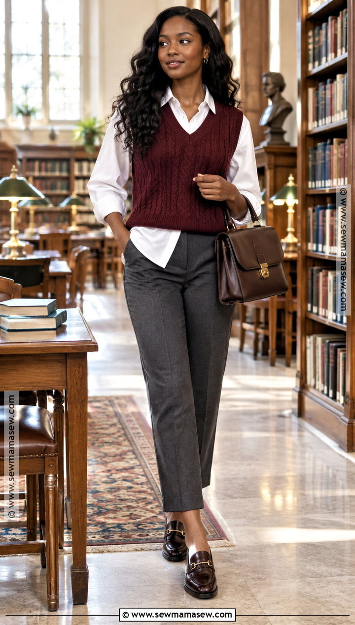 Sweater Vest And White Shirt Fall Outfit - 30 fall outfits for black women