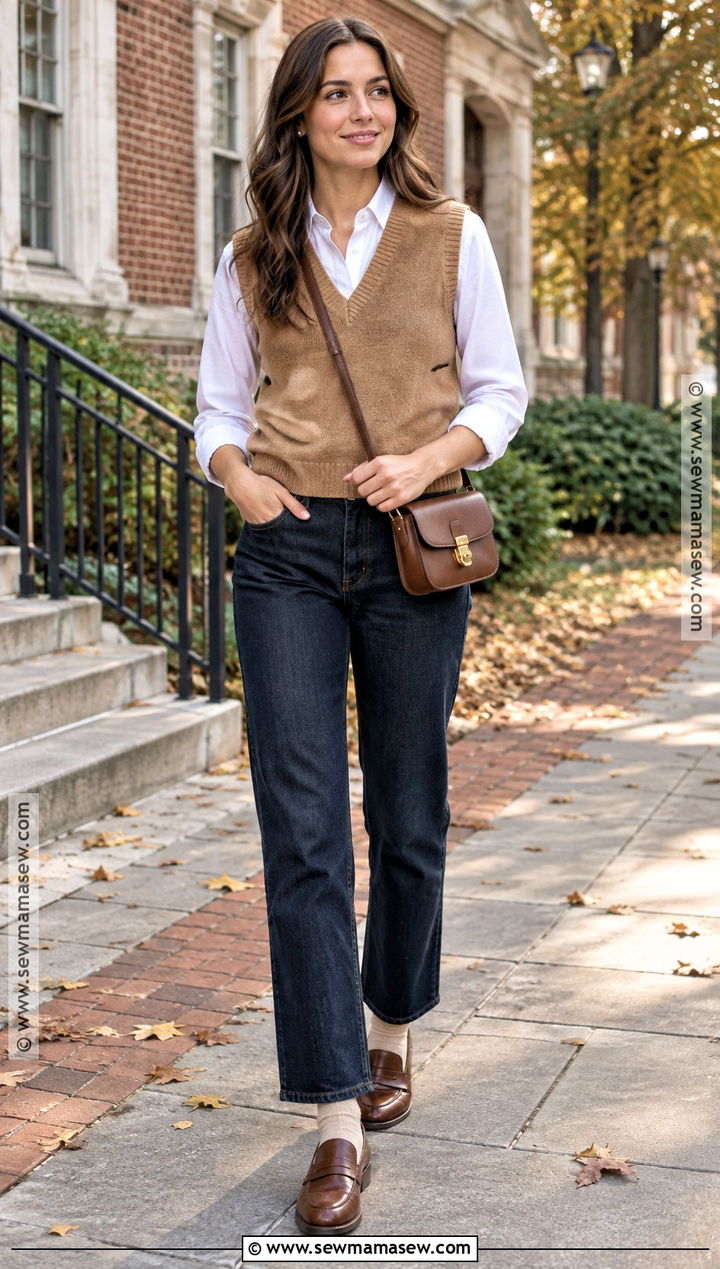 Sweater Vest And White Shirt Fall Photo Shoot Outfit - 30 fall photo shoot outfits