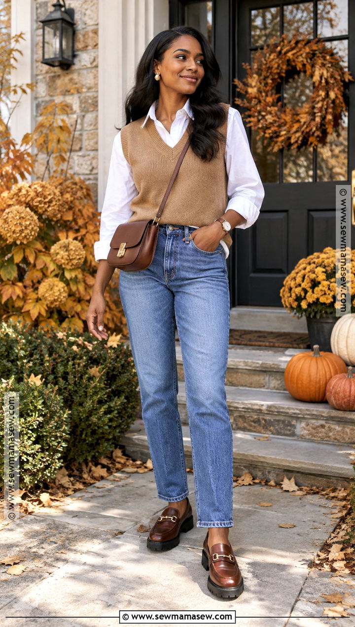 Sweater Vest And White Shirt Pumpkin Patch Outfit - 25 pumpkin patch outfit ideas for black women