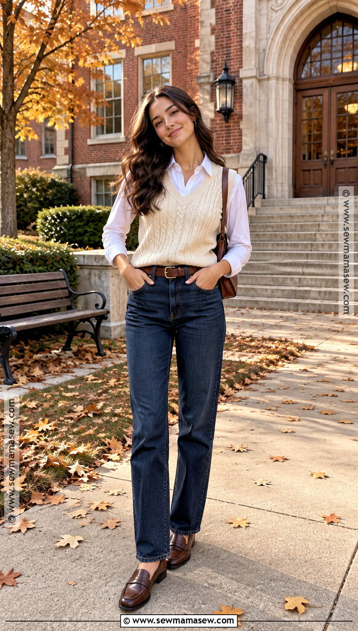 Sweater Vest And White Shirt Senior Photo Outfit - 25 senior photo outfits fall