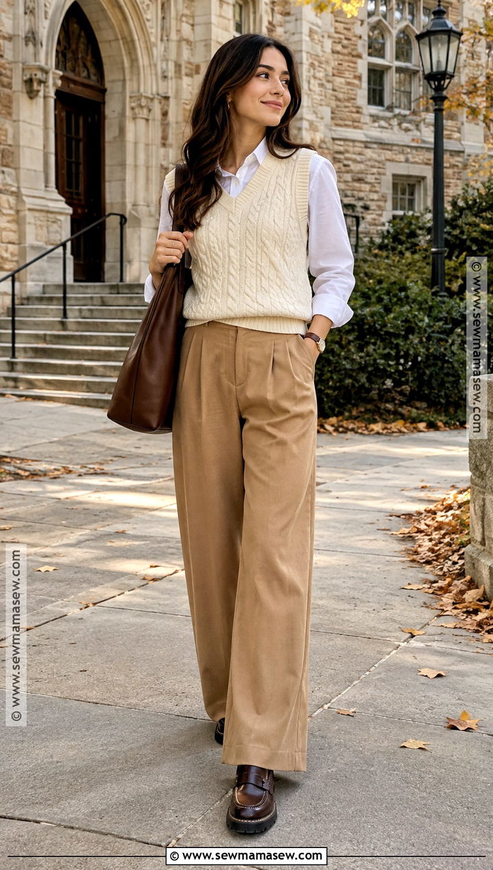 Sweater Vest And Wide Leg Pants Outfit - 25 fall 2026 fashion trends street style