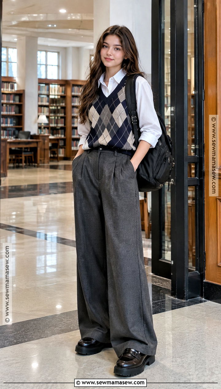 Sweater Vest And Wide Leg Trousers Back to School Outfit - 15 back-to-school outfit ideas