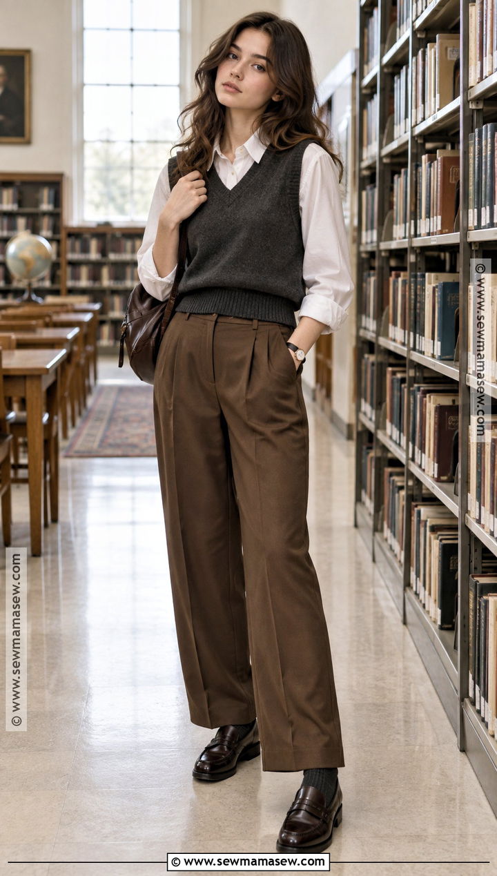Sweater Vest And Wide Leg Trousers School Outfit - 15 aesthetic outfits back to school