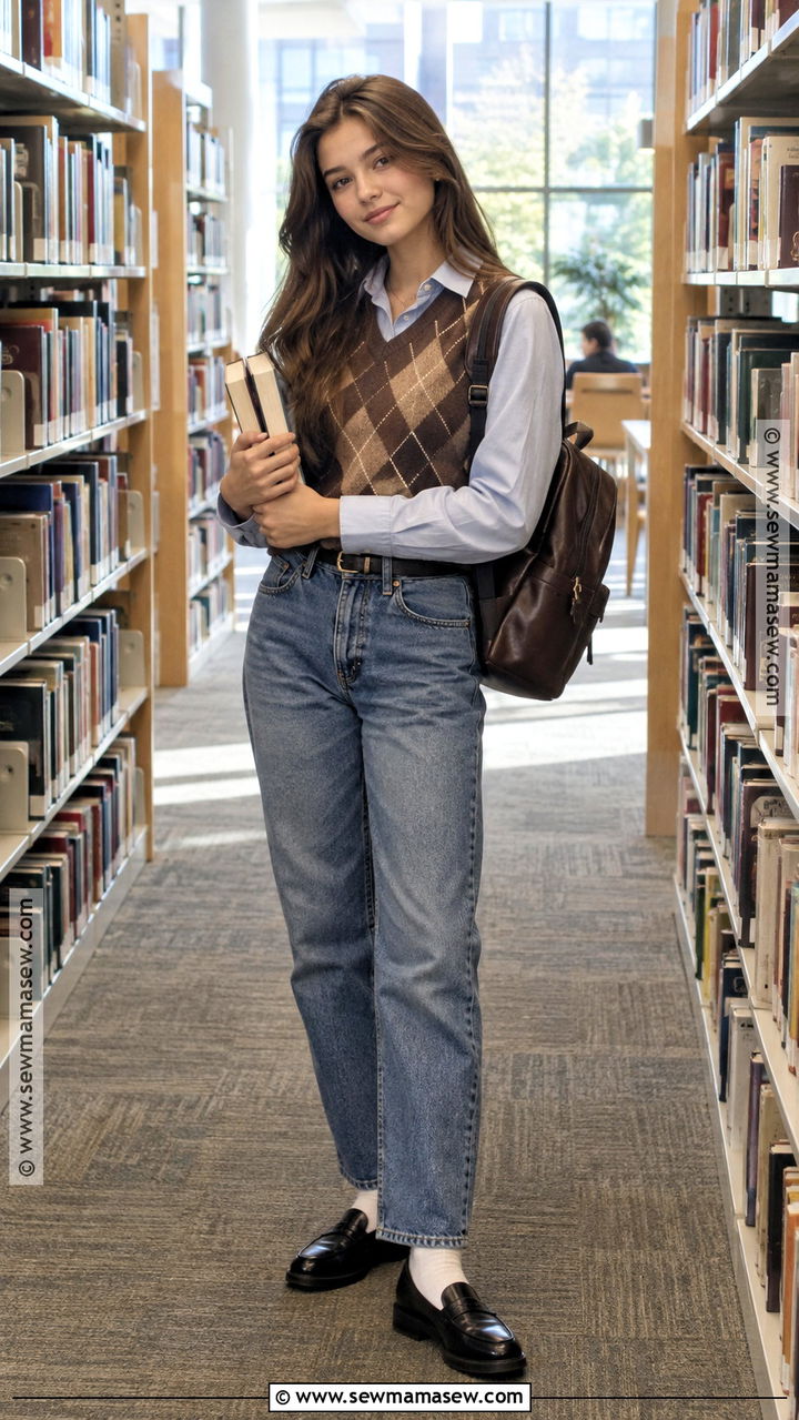 Sweater Vest Button Down Shirt And Jeans Outfit - 20 back to school outfits junior year