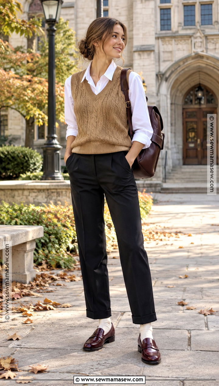Sweater Vest Button Down and Loafers Fall Outfit - 20 simple fall fits