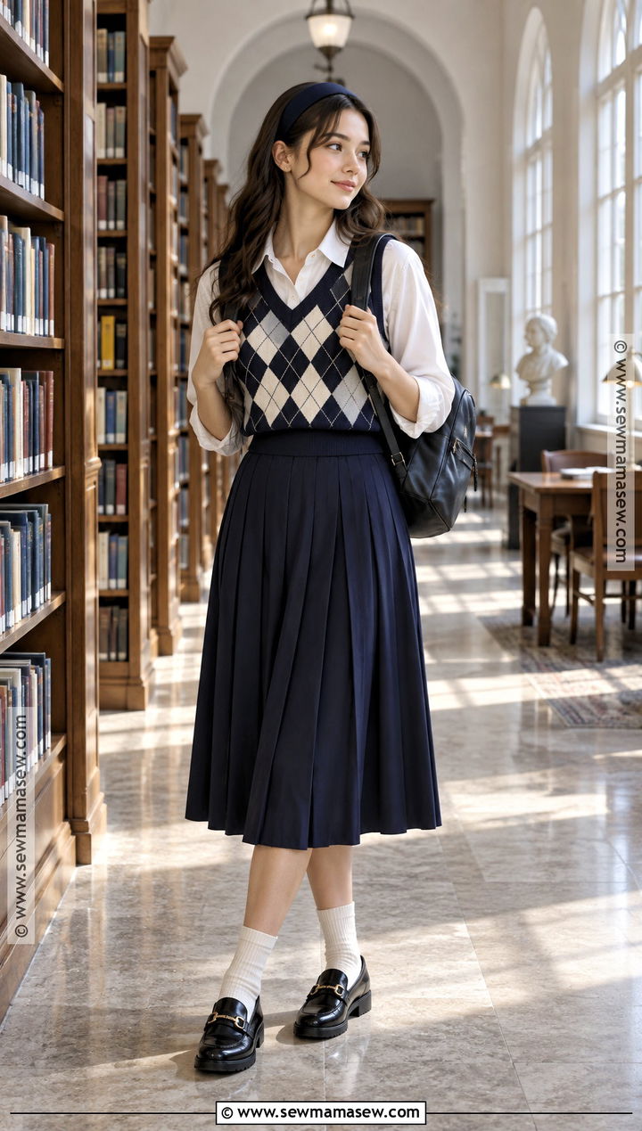 Sweater Vest Collared Shirt and Pleated Skirt Outfit - 30 back to school outfits