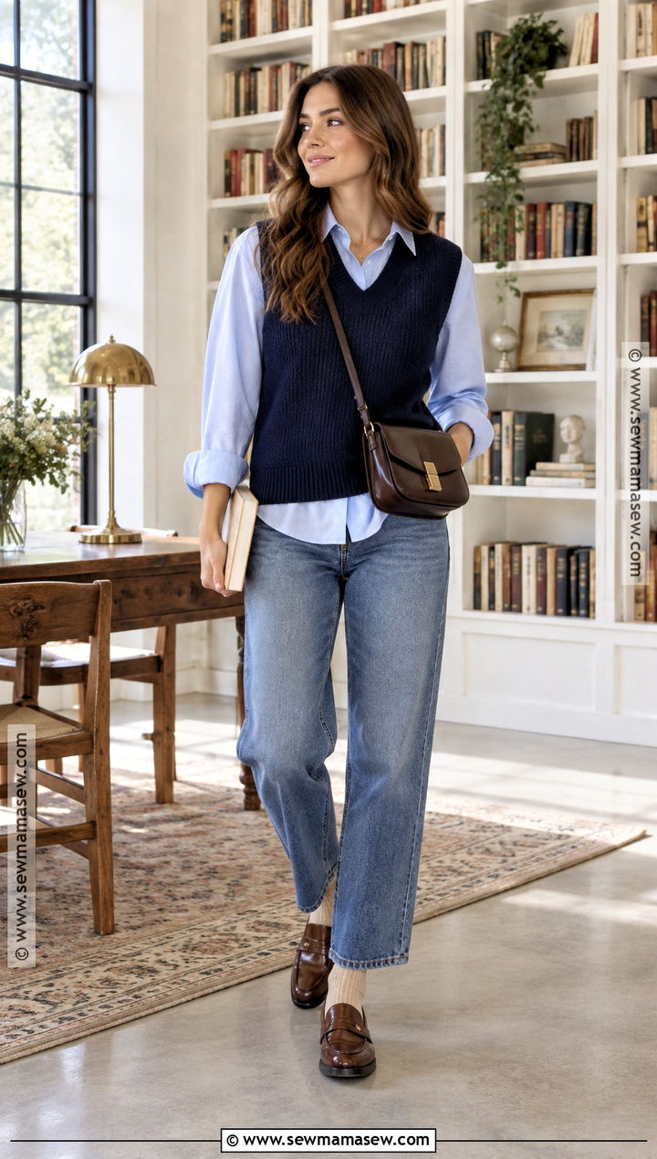 Sweater Vest Fall Outfit With A Button Down Shirt - 25 effortless fall outfits