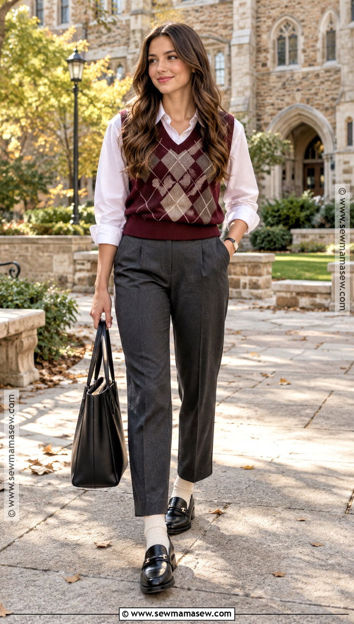 Sweater Vest Fall Outfit With Button Down Shirt - 30 fall fit ideas