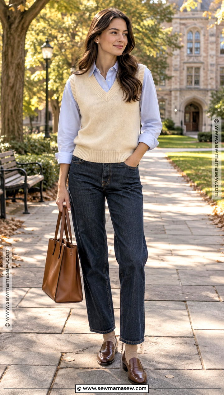 Sweater Vest Fall Outfit With Straight Leg Jeans - 30 fall outfits 2026