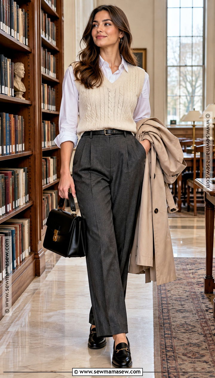 Sweater Vest Fall Outfit With Trousers - 25 classic fall outfits