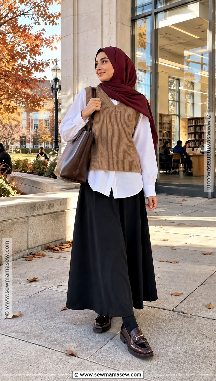 Sweater Vest Hijabi Outfit With A Maxi Skirt - 25 fall hijabi outfits