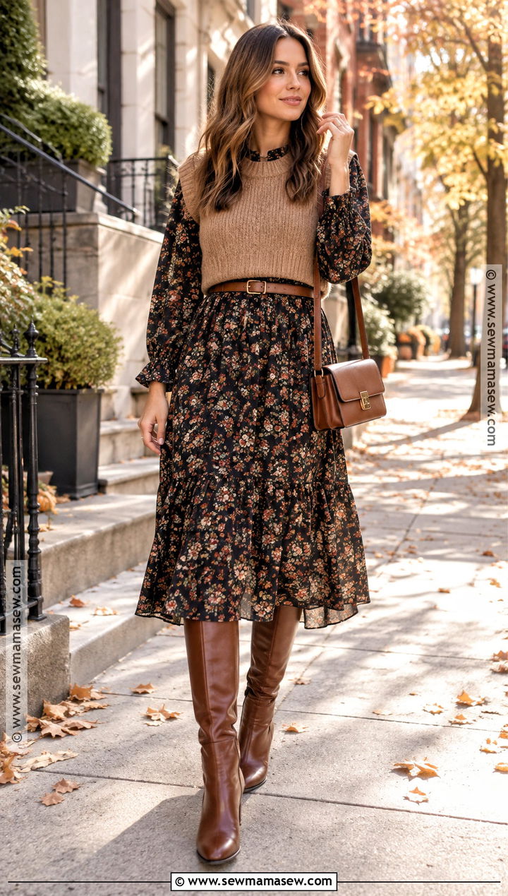 Sweater Vest Over A Midi Dress - 25 fall vest outfits