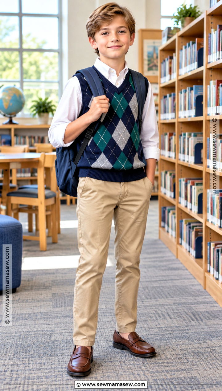 Sweater Vest Oxford Shirt Chinos And Loafers Outfit - 20 back to school outfits for kids
