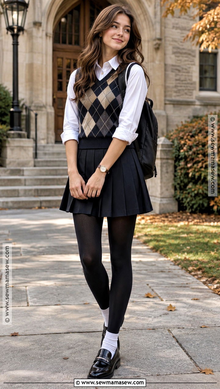 Sweater Vest School Outfit With A Pleated Skirt - 15 casual fall outfits for school