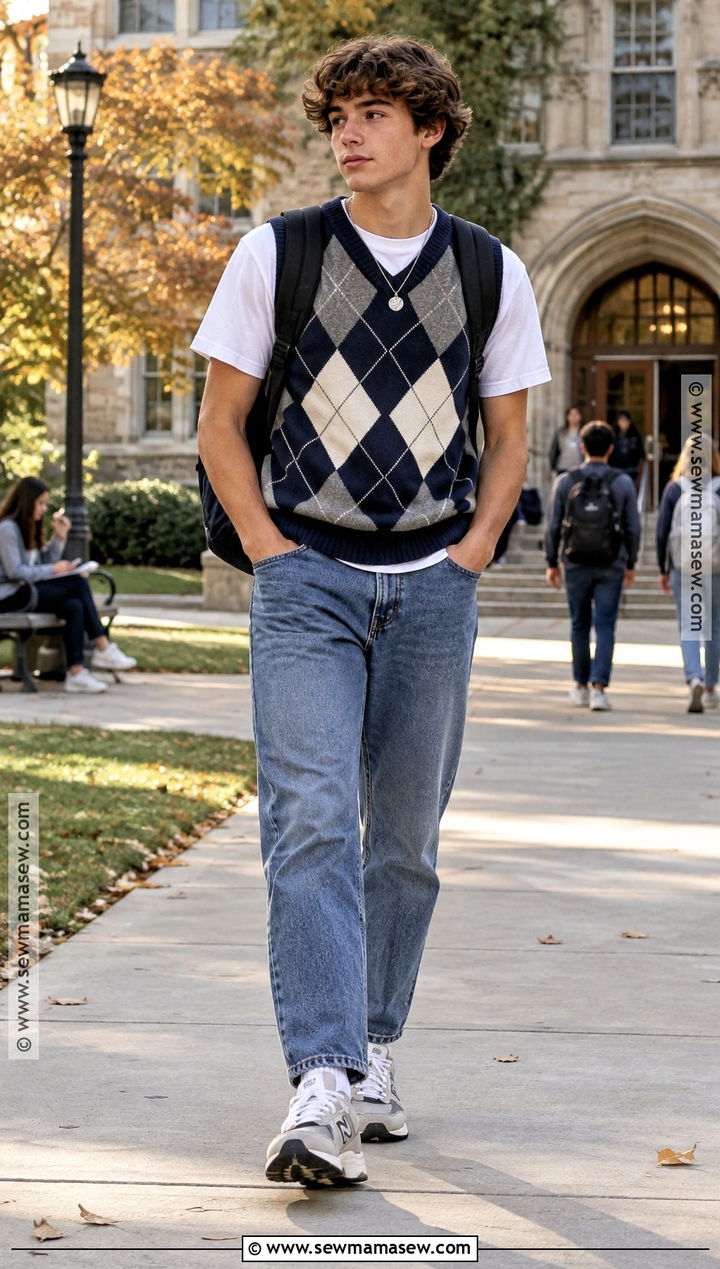Sweater Vest School Outfit With Straight Leg Jeans - 15 school outfits back to school