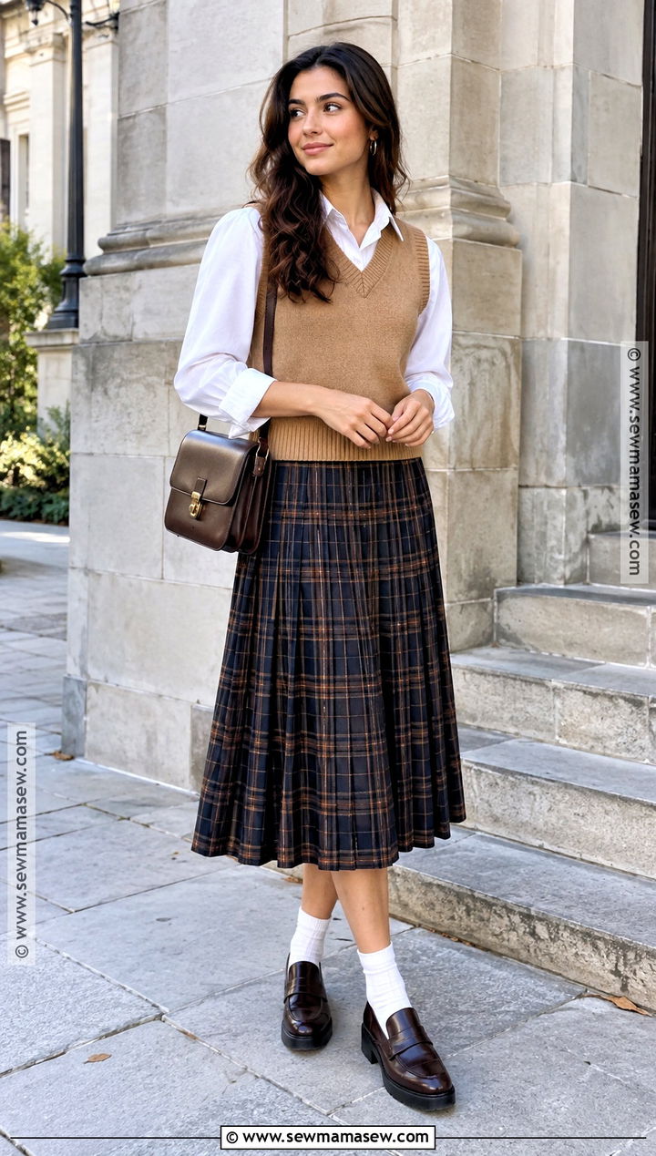 Sweater Vest With A Midi Skirt - 25 fall fashion inspo ideas