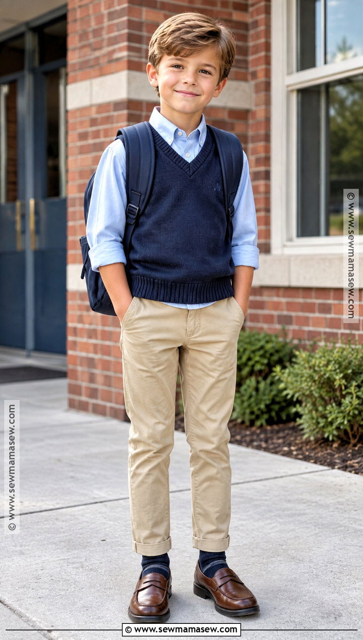 Sweater Vest With Button Down And Chinos - 15 kids fall fashion sweater ideas