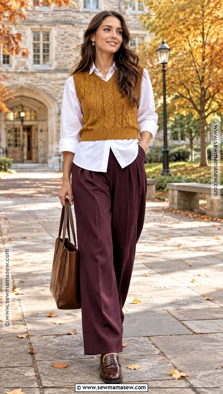 Sweater Vest With Button Down And Wide Leg Pants Fall Modest Outfit - 15 fall 2026 modest outfits