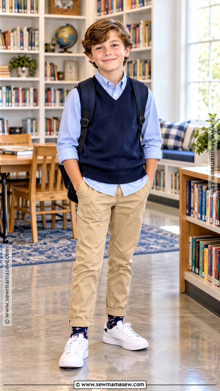 Sweater Vest With Button Down Shirt And Chinos - 20 back to school outfits for 5th grade
