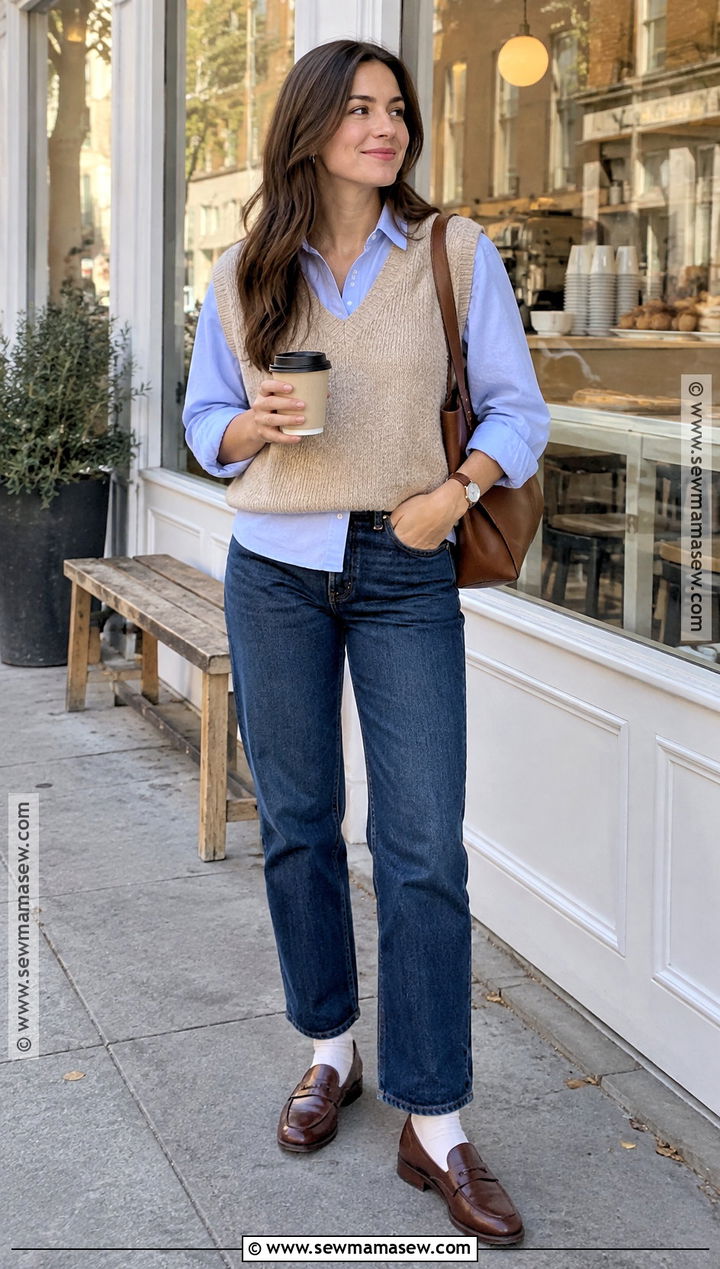 Sweater Vest With Button Down Shirt And Jeans - 20 fashion inspo outfits fall 2026