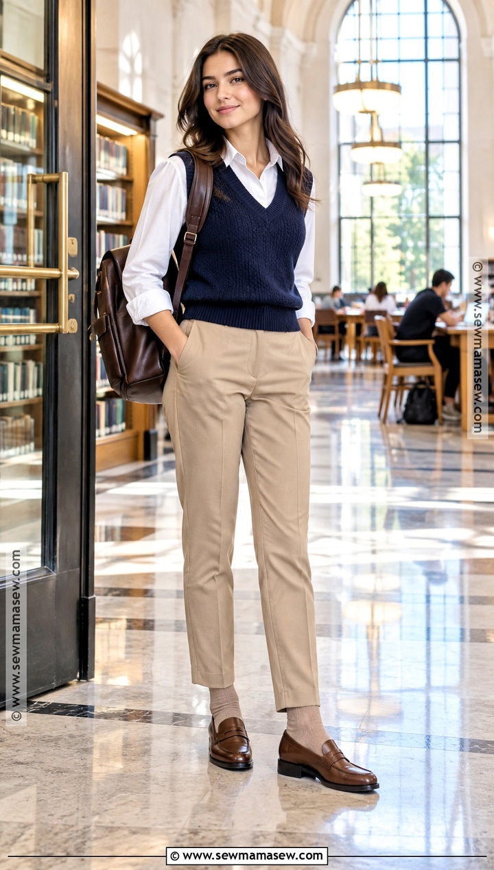 Sweater Vest With Button Down Shirt And Trousers - 15 back to school outfits grad school