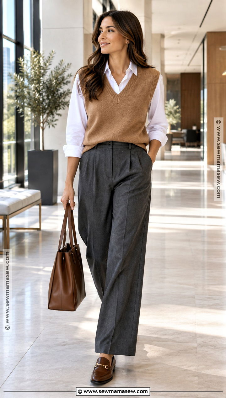 Sweater Vest With Button Down Shirt And Trousers - 15 chic fall fashion style ideas