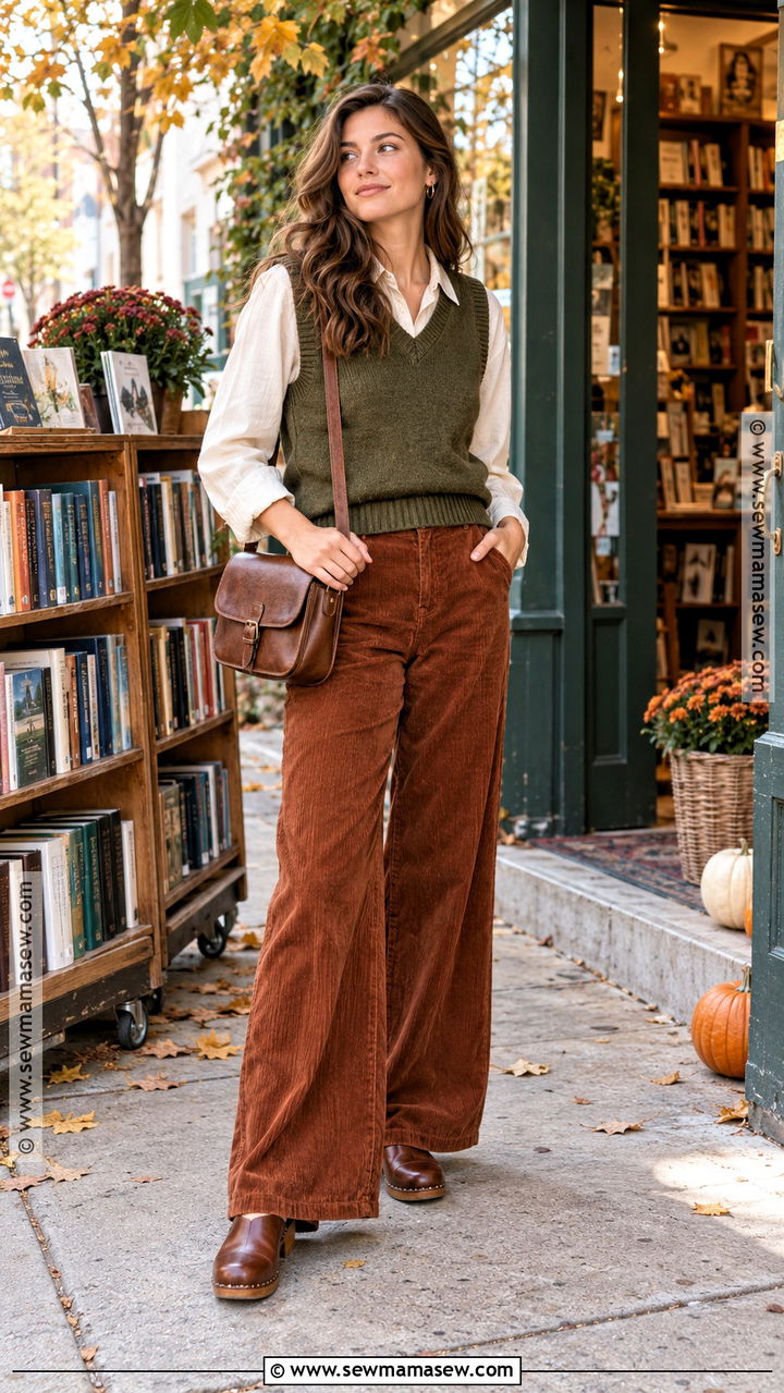 Sweater Vest With Corduroy Pants And Clogs - 20 sweater vest fall outfits