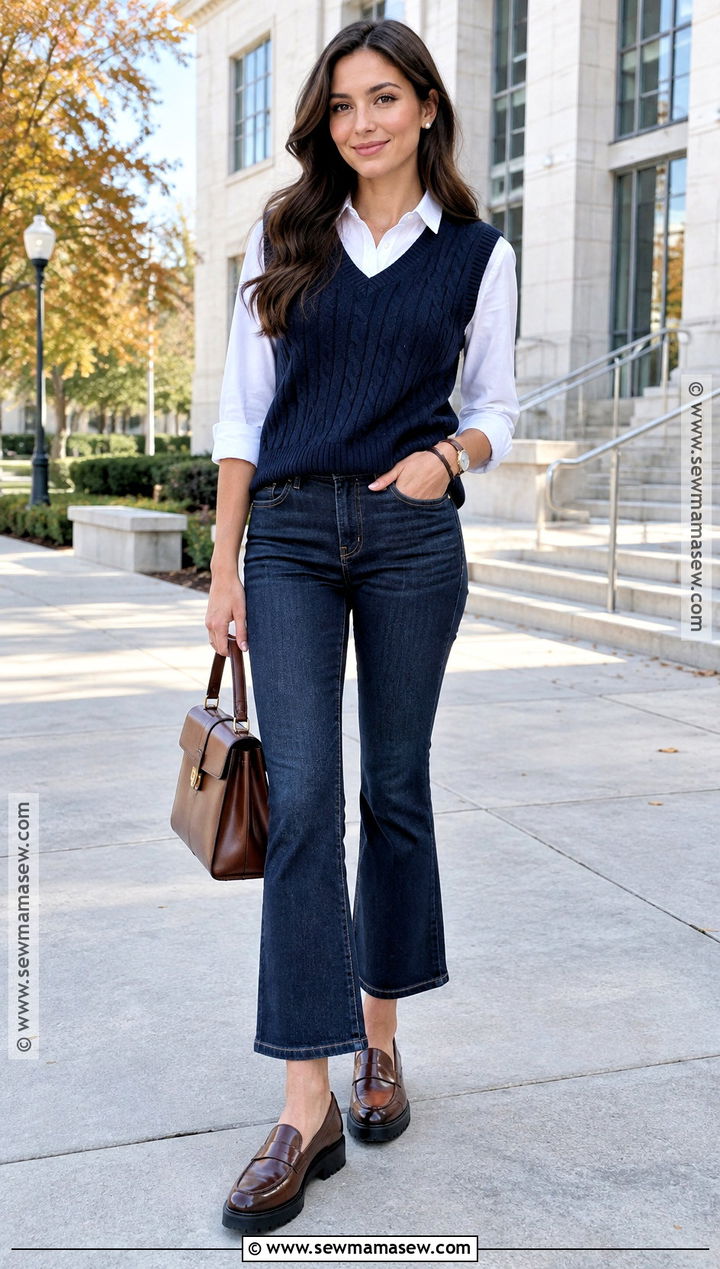 Sweater Vest With Flare Jeans And Loafers - 15 autumn flare jeans outfit