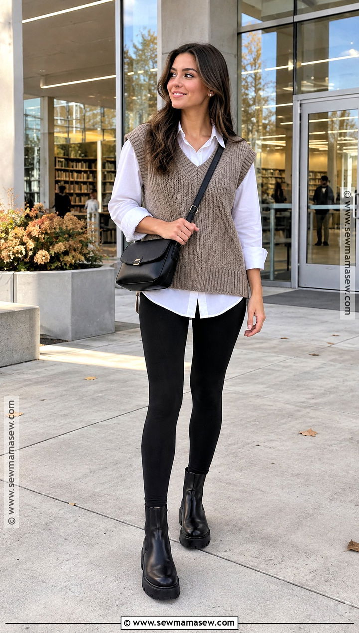 Sweater Vest With Leggings And Chelsea Boots - 15 fall outfits 2026 leggings