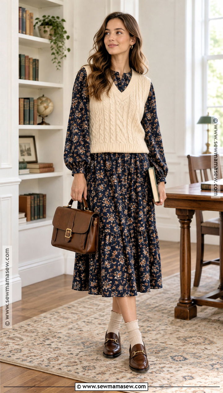Sweater Vest With Long Sleeve Dress - 15 Fall Dress With Sweater Outfit Ideas