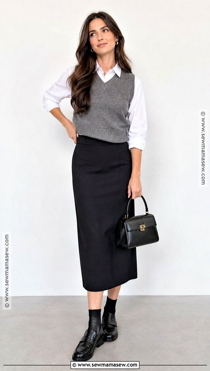 Sweater Vest With Midi Skirt Outfit - 15 fall 2026 minimal outfits