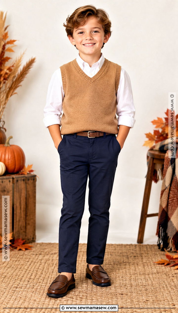 Sweater Vest With Oxford Shirt And Chinos - 25 Boy Fall Outfits
