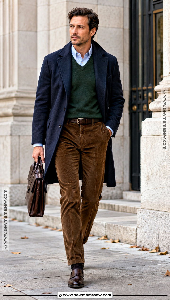 Sweater Vest With Oxford Shirt And Corduroy Trousers - 15 men fall outfits business casual