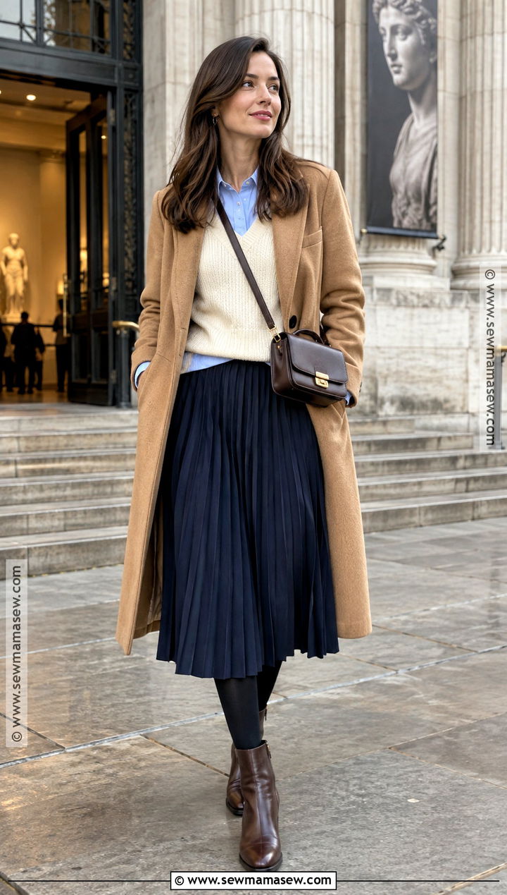 Sweater Vest With Shirt And Midi Skirt - 20 November London Outfit Ideas
