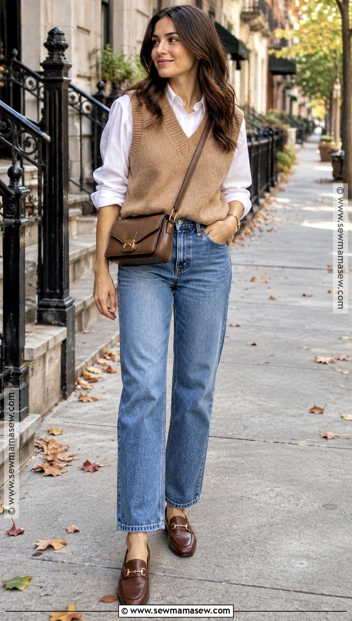 Sweater Vest With White Shirt And Jeans - 25 sweater vest outfit fall ideas