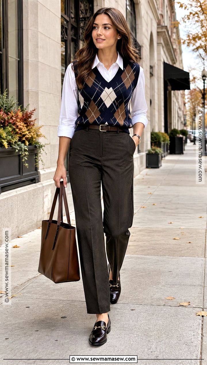 Sweater Vest and Button Down City Outfit - 20 City Girl Fall Outfits