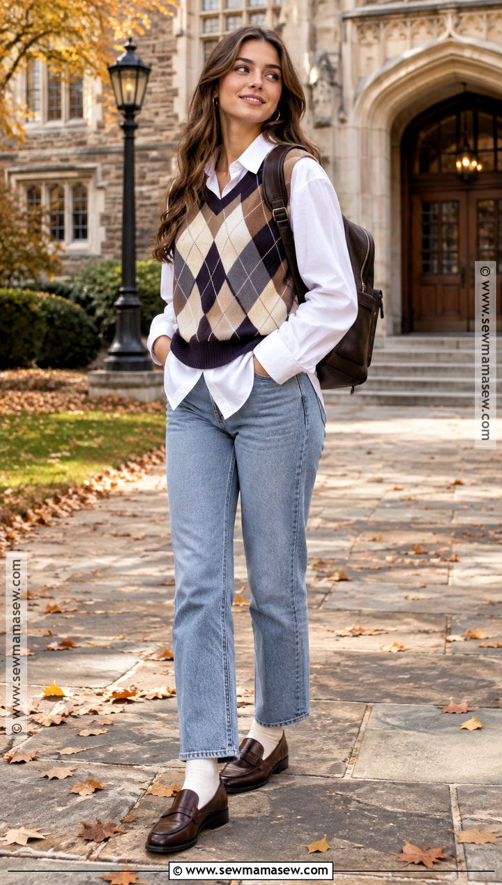 Sweater Vest and Button Down College Outfit - 15 cute fall outfits for college