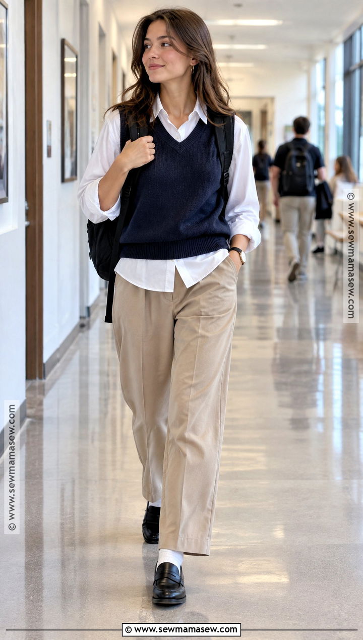Sweater Vest and Button Down College Outfit - 15 back to school outfits college 2026
