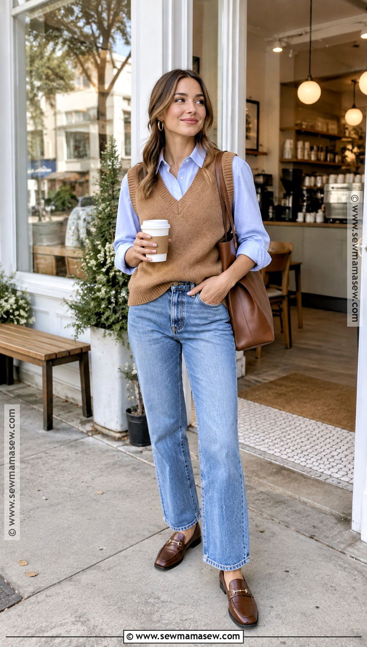 Sweater Vest and Button Down Fall Outfit - 20 perfect fall outfit ideas