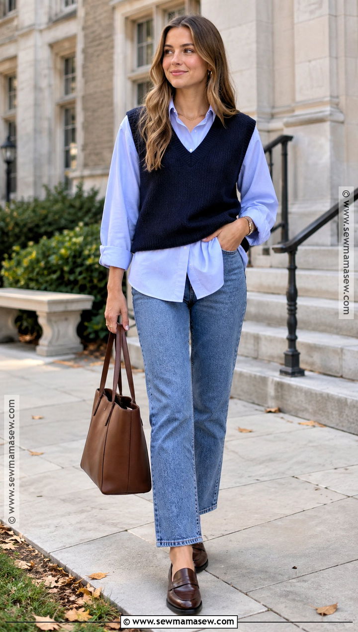 Sweater Vest and Button Down Fall Outfit - 15 affordable fall fashion ideas