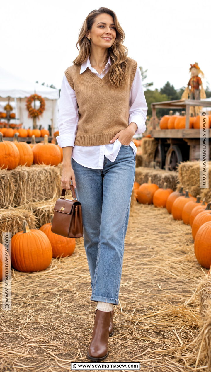 Sweater Vest and Button Down Pumpkin Patch Outfit - 15 pumpkin patch style ideas